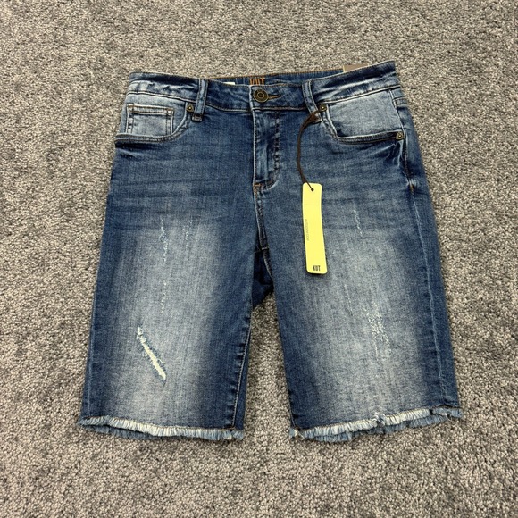 KUT from the Kloth Shorts Womens 2 Blue Barb Bermuda Medium Wash Denim Casual - Picture 1 of 10
